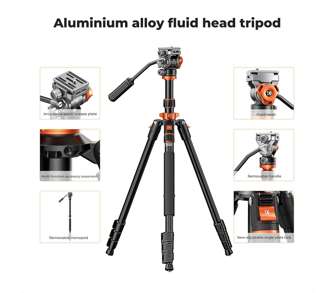 Штатив K&F Concept K234A7 с видеоголовой FH-03