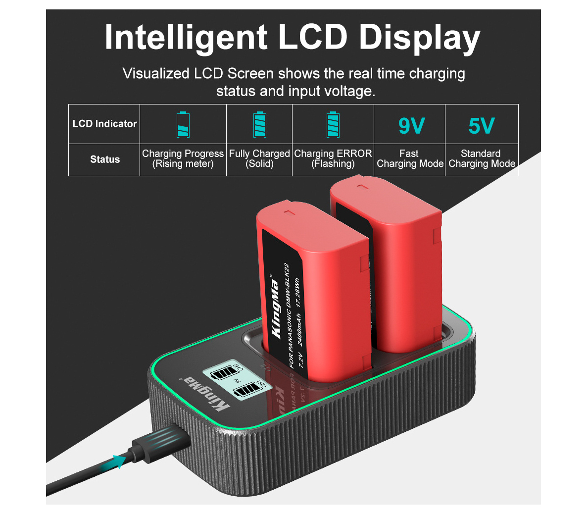 Зарядное устройство Kingma BM058Q-BLK22 для 2х Panasonic DMW-BLK22