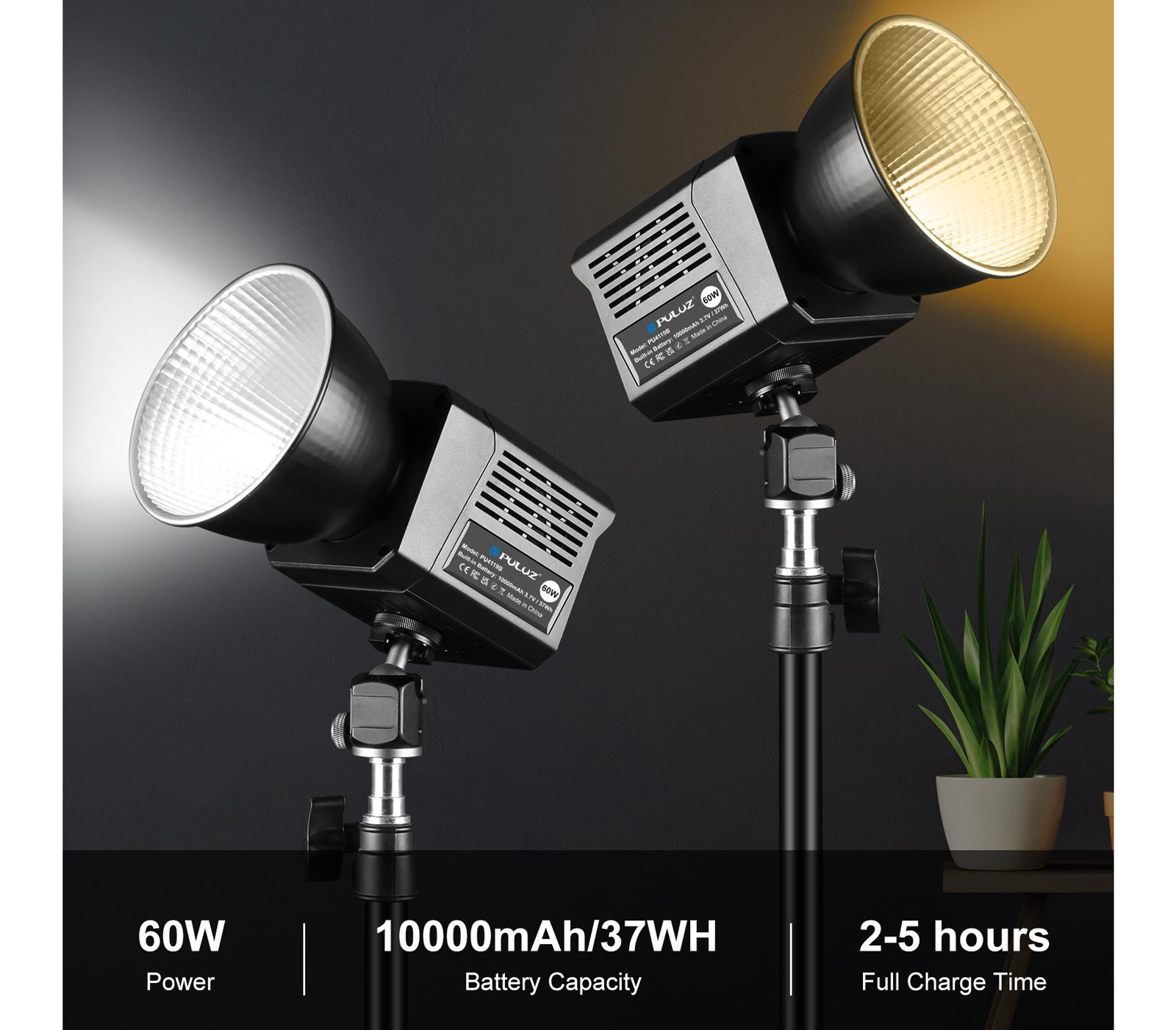 Осветитель Puluz PU4119B, светодиодный, 60 Вт, 2500-6500К, MIni Bowens
