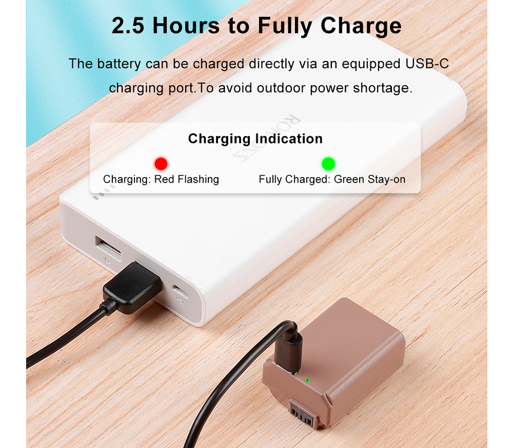 Аккумулятор Kingma NP-FW50, 1080 мАч, с портом зарядки Type-C