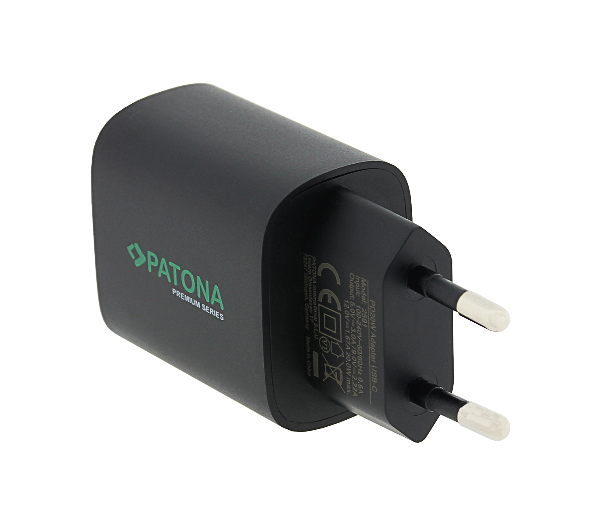 Сетевое зарядное устройство Patona 2591 PD20W, USB-C, черное