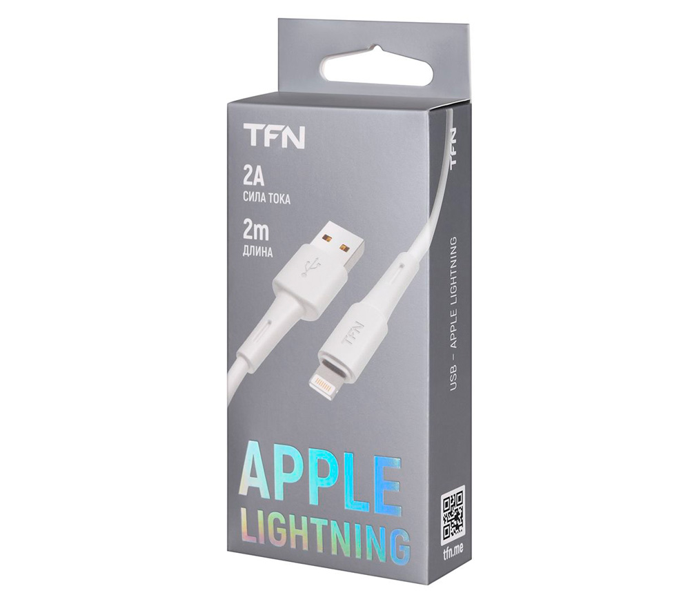 Кабель TFN USB-А / Lightning, ПВХ, 2 м, белый