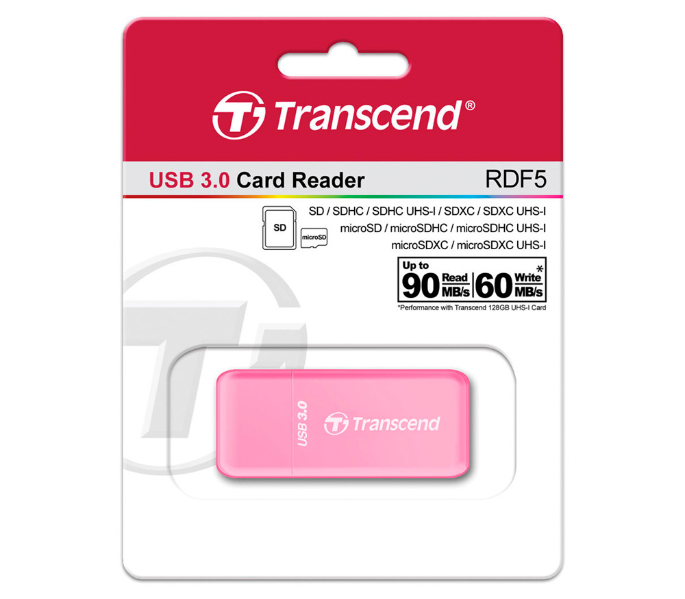 Карт-ридер Transcend RDF5 USB3.1 Gen 1, розовый (TS-RDF5R) (уцененный)