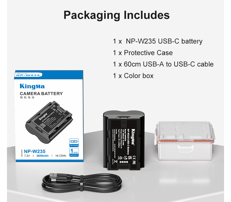 Аккуумулятор Kingma NP-W235 с портом зарядки USB-C, 2600 мАч