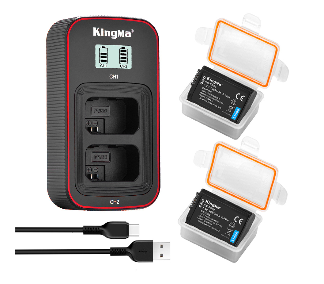 Зарядное устройство Kingma BM058 + 2 аккумулятора NP-FW50 (1080 мАч)