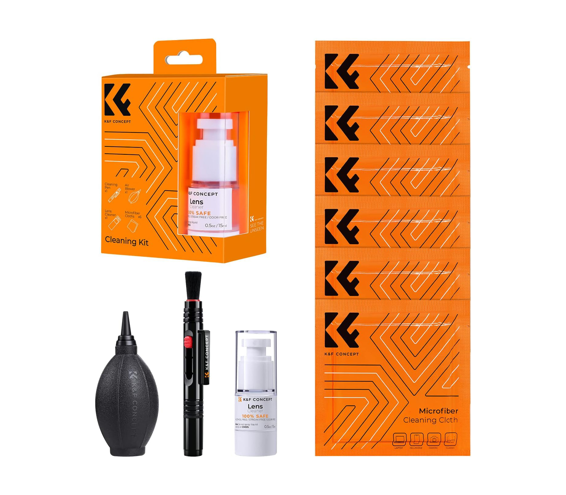 Набор для чистки оптики K&F Concept 1618, карандаш, груша, жидкость, 6 салфеток