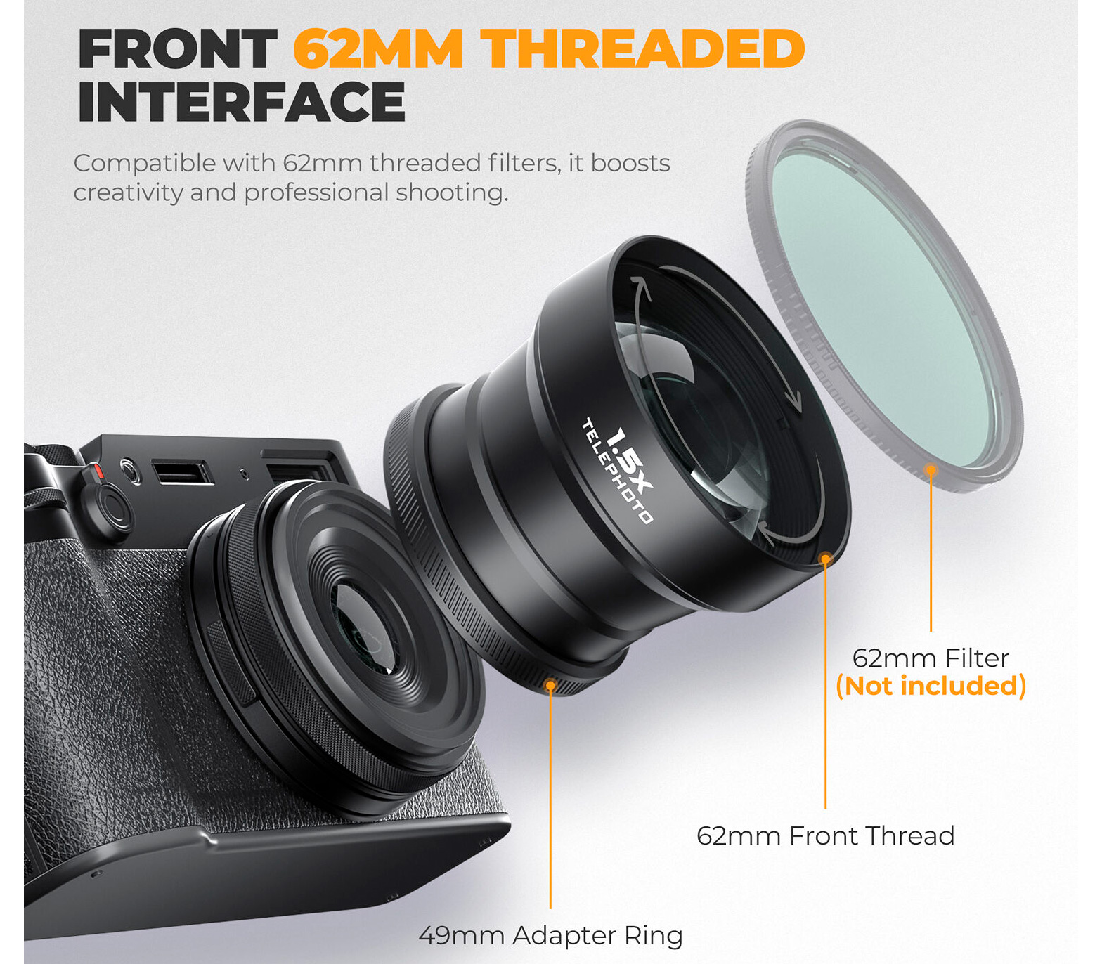 Телеконвертер Freewell 1.5x Telephoto для Fuji X100VI и X100V, черный