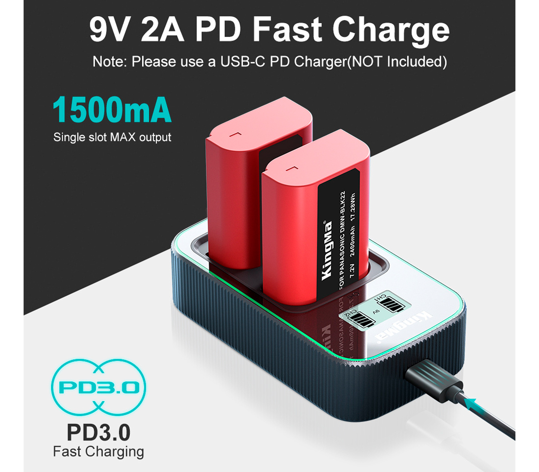 Зарядное устройство Kingma BM058Q-BLK22 для 2х Panasonic DMW-BLK22