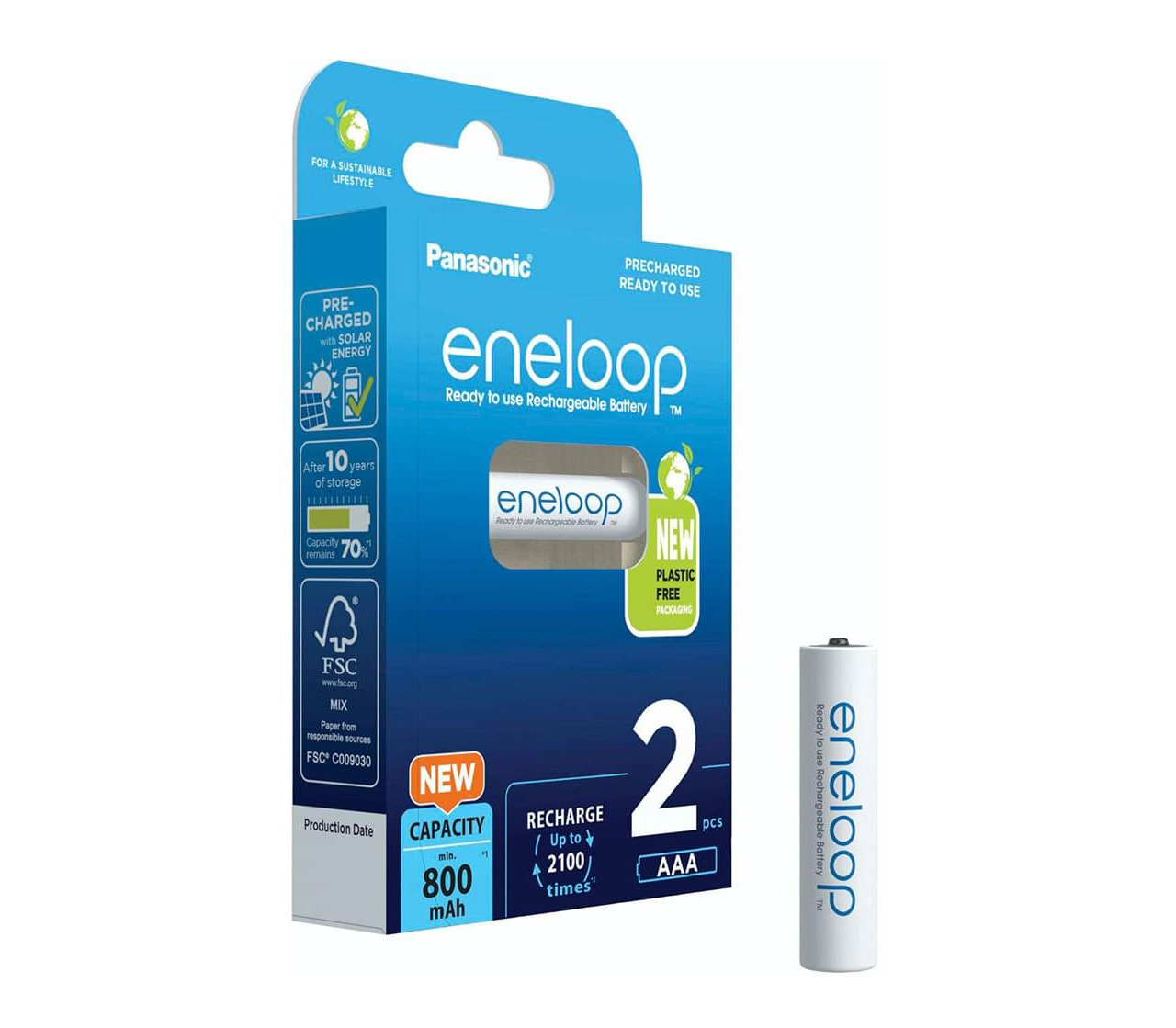 Аккумуляторы Panasonic Eneloop AAA, 800 мАч, 2 шт. (BK-4MCDE/2BE)
