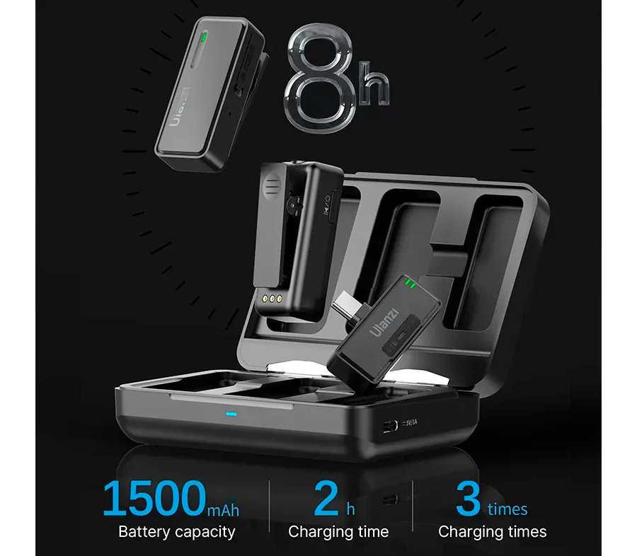 Беспроводная система Ulanzi UW-MIC 20P, 2.4 ГГц, RX+RX+TX, Lightning, черная