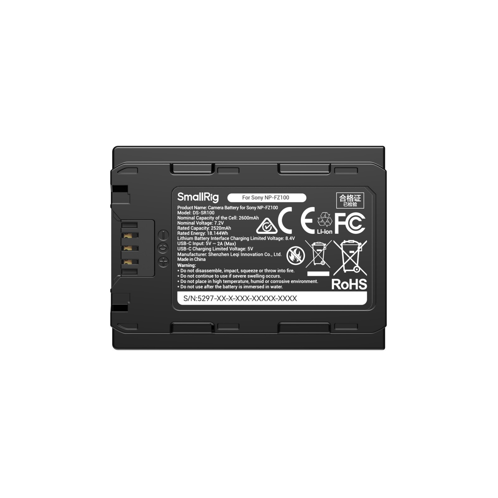 Аккумулятор SmallRig NP-FZ100, c индикатором заряда и разъемом USB-C, 2520 мАч (5297)