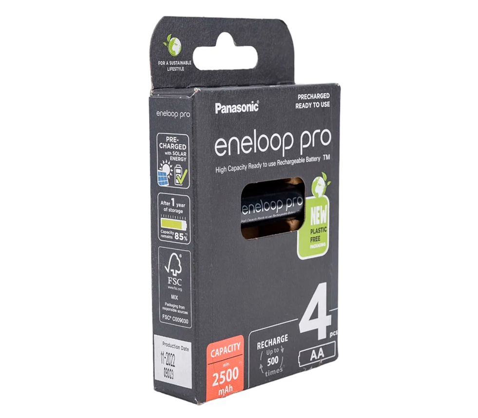 Аккумуляторы Panasonic Eneloop Pro AA, 2450 мАч, 4 шт с кейсом (BK-3HCDEC-4BE)