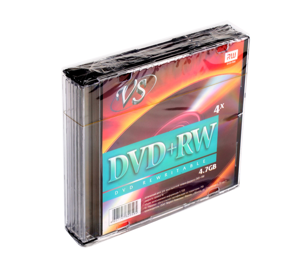 Диск VS DVD+RW 4,7 GB 4x Slim, 5 шт.