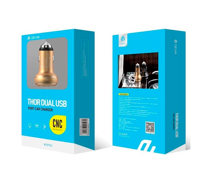 Автомобильное зарядное устройство Devia Thor Dual USB Port Car Charger, золотое