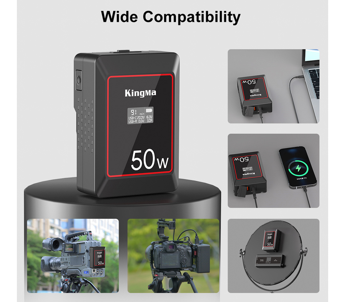 Аккумулятор Kingma 50W Mini, V-Mount, OLED дисплей, 3500 мАч
