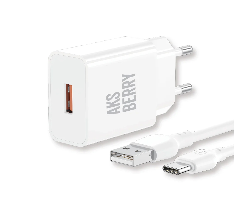 Зарядное устройство Aksberry T42, USB-A, 18 Вт, кабель USB-C, белый