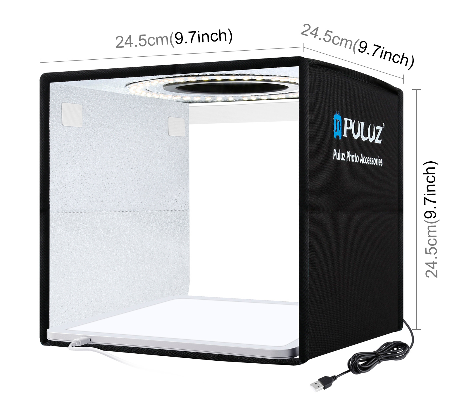 Фотобокс Puluz PKT3101B, 25 см, кольцевая + нижняя подсветка, 6 фонов (уцененный)