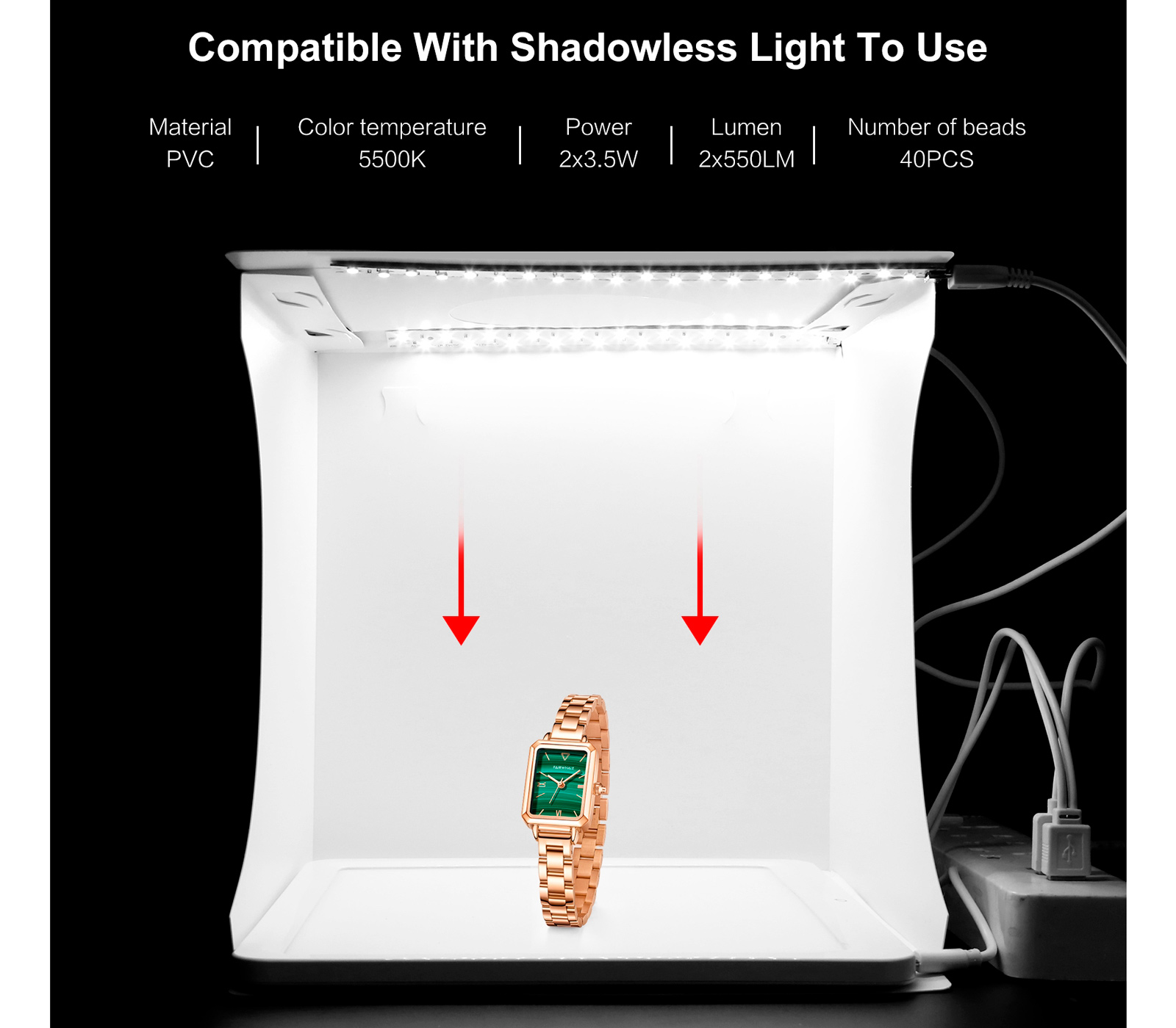 Фотобокс с подсветкой Puluz PU5029, 23 см, 2 LED панели 3.5 Вт + 2 фона