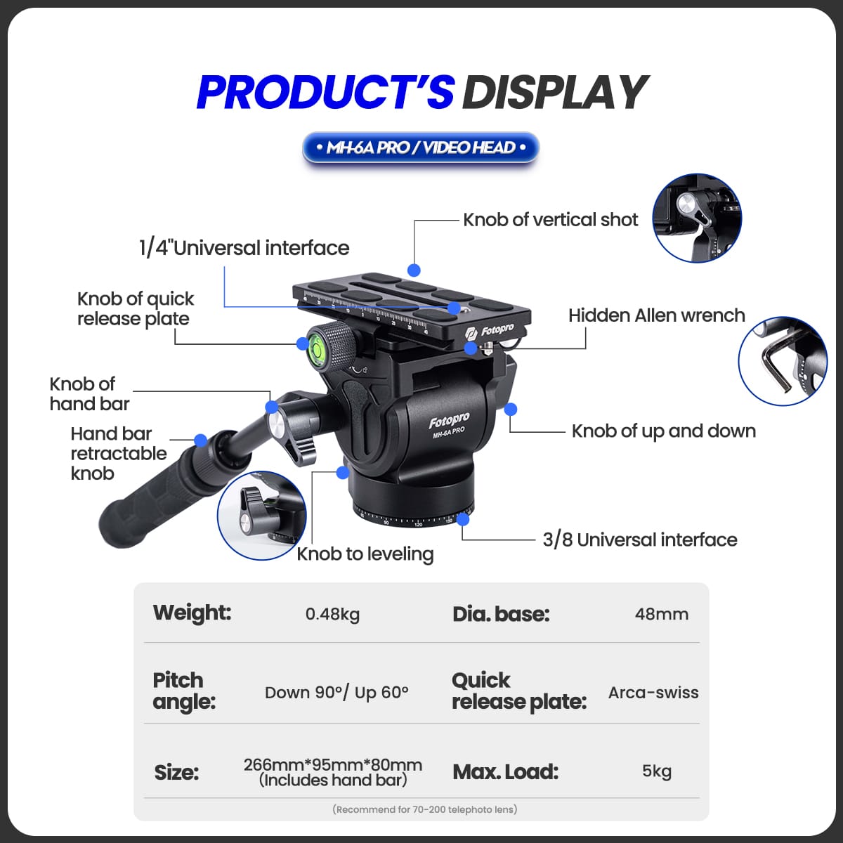 Штатив Fotopro Origin Plus Video с видеоголовой MH-6A Pro, карбоновый