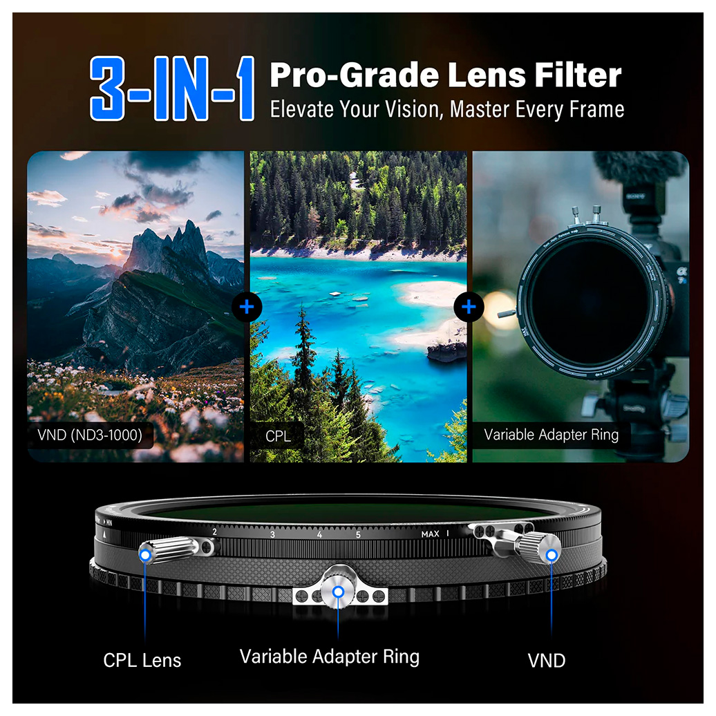 Набор H&Y RevoRing Mark II Video Kit, фильтр ND3-1000+CPL + аксессуары, 67-82 мм