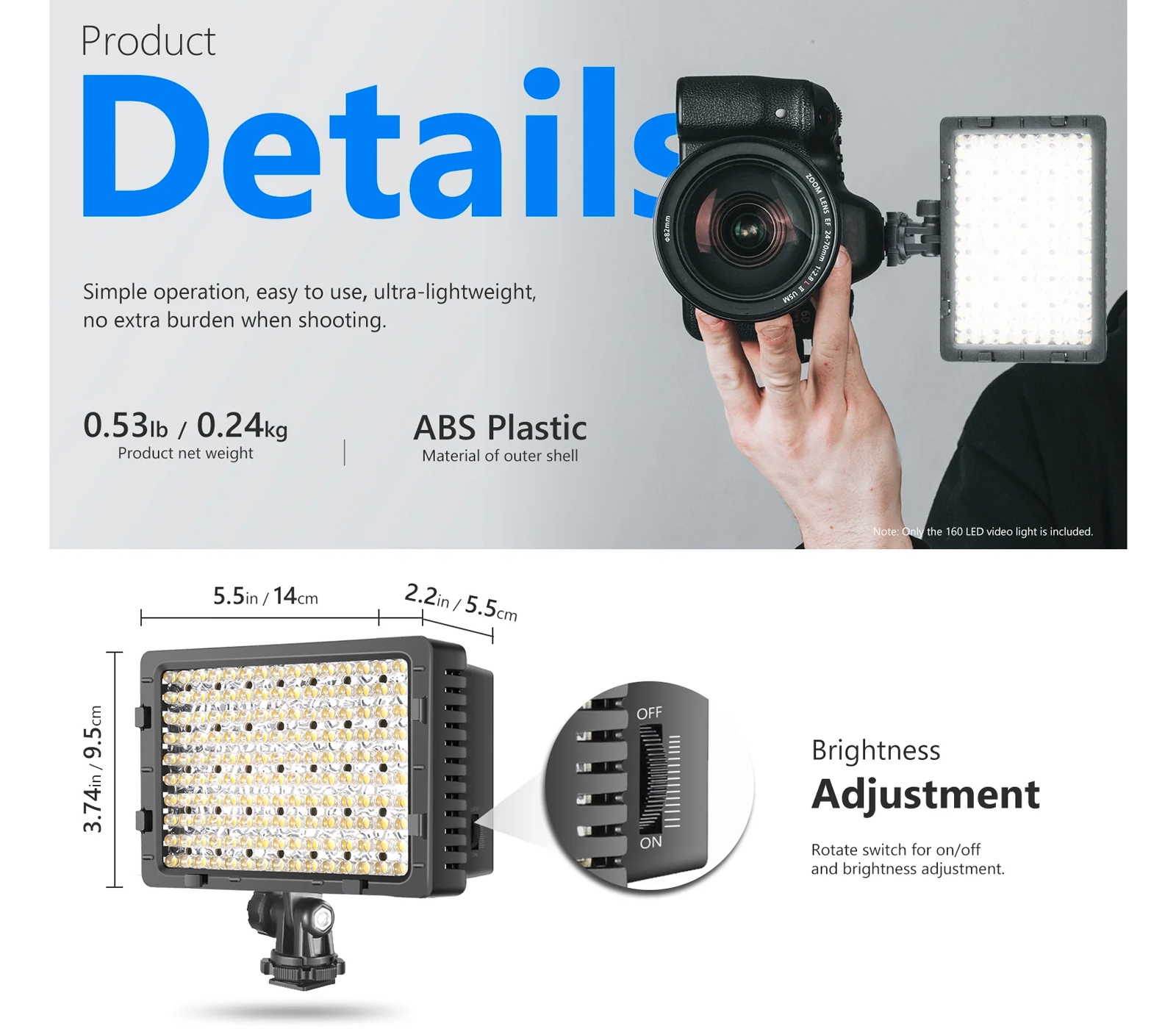 Осветитель Neewer CN-160, светодиодный, 5600К / 3200К, 9.6 Вт