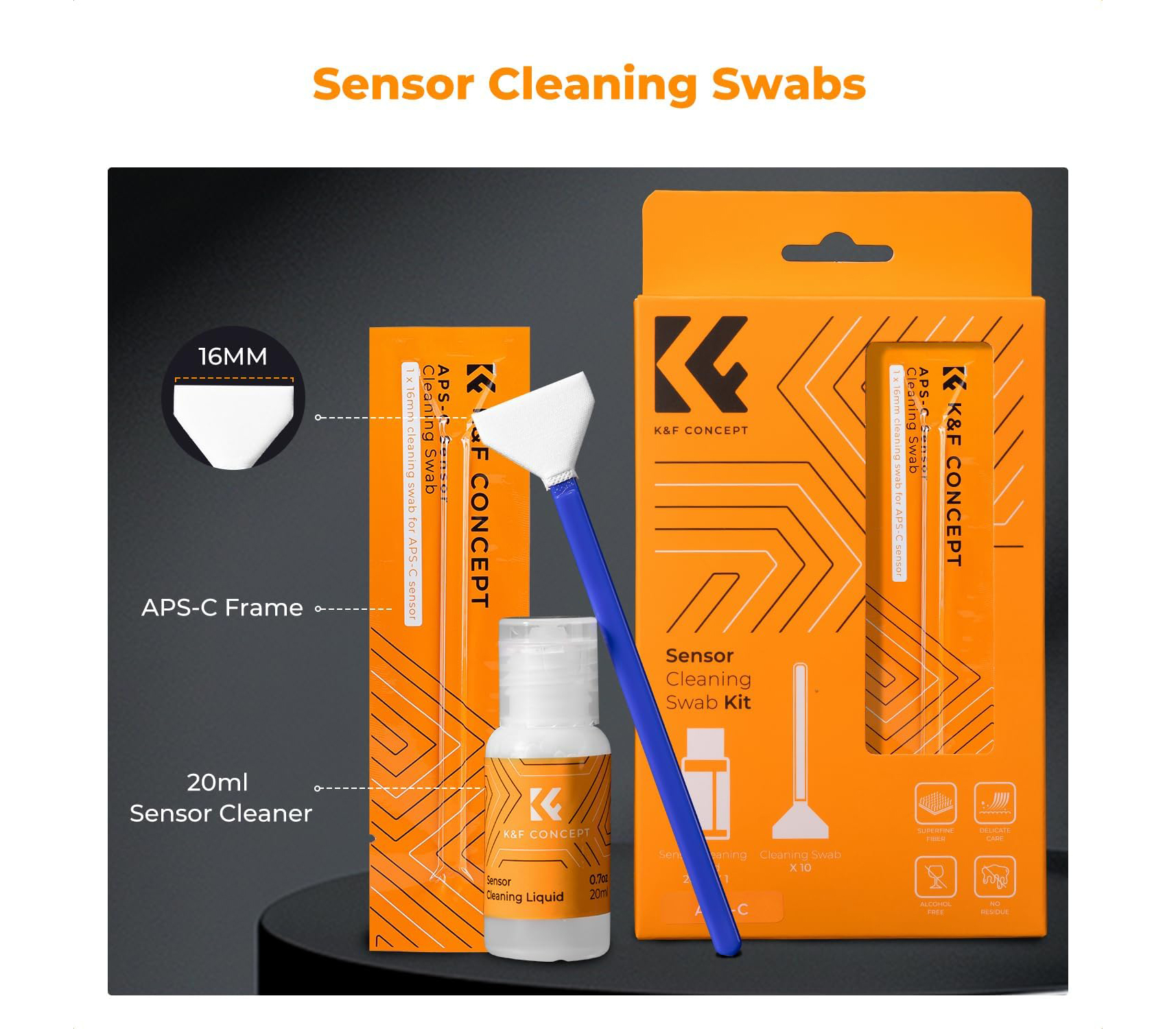 Шваброчки для чистки матриц K&F Concept 1616, для APS-C камер (10 шт, жидкость)