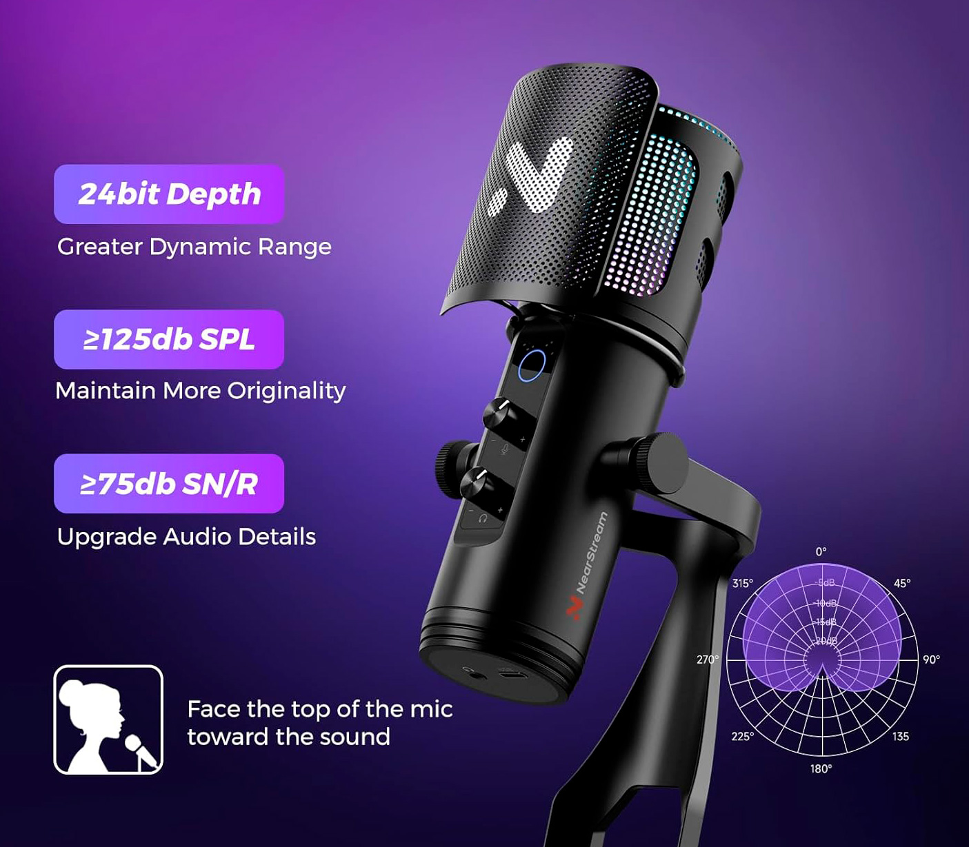 USB микрофон Nearity NearStream AM35U, с RGB подсветкой и шумоподавлением