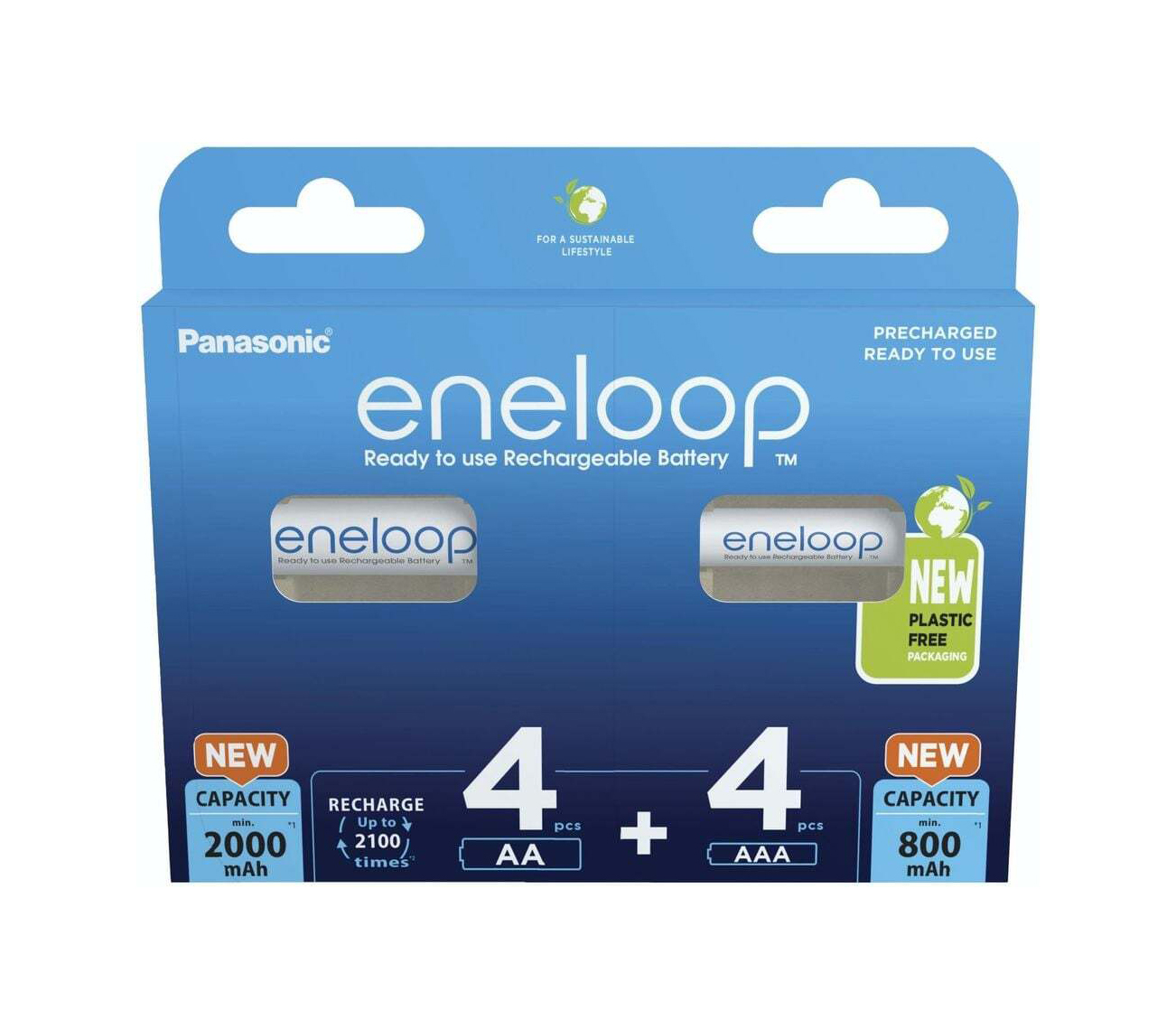 Аккумуляторы Panasonic Eneloop AA 2000 мАч, 4 шт + AAA 800 мАч, 4 шт (BK-KJMCDE44E)
