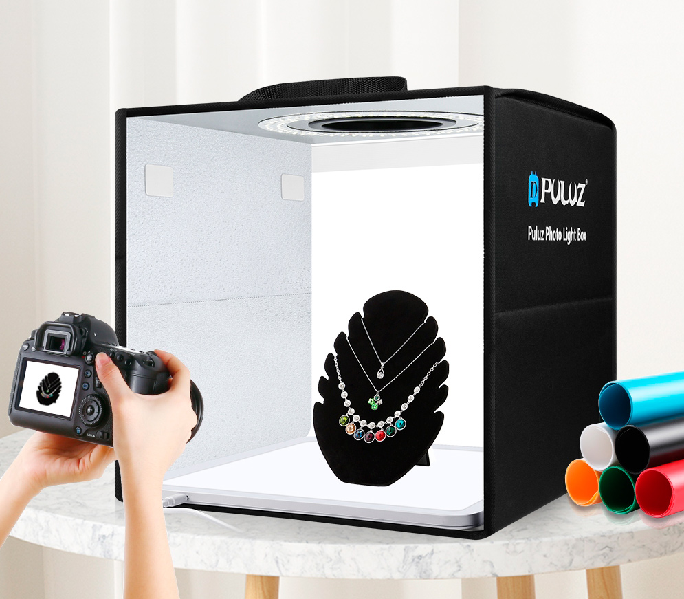 Фотобокс Puluz PKT3200, 30 см, кольцевая + нижняя подсветка, 6 фонов