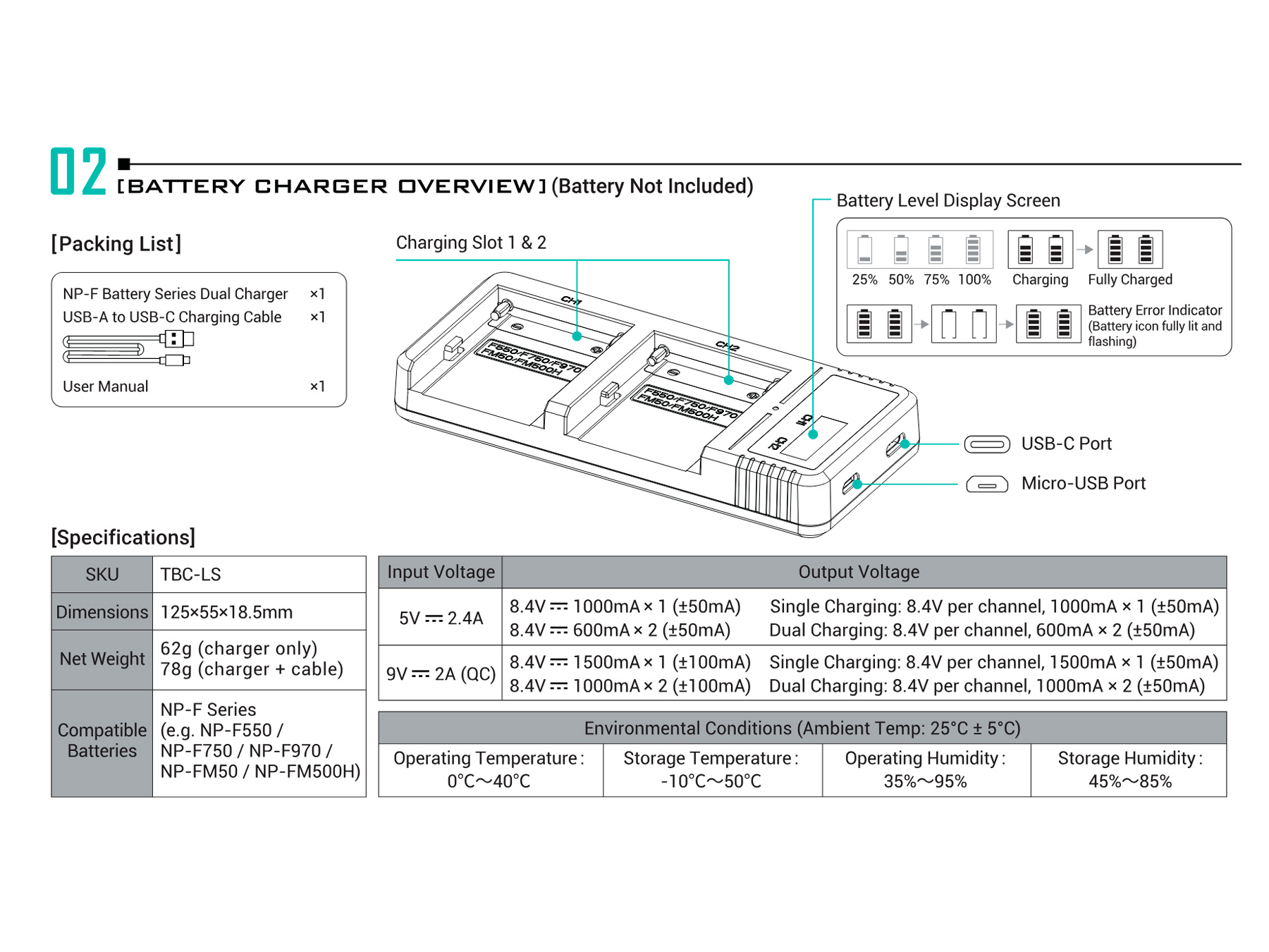 Зарядное устройство Tilta Battery Charger для 2х NP-F, зеленое