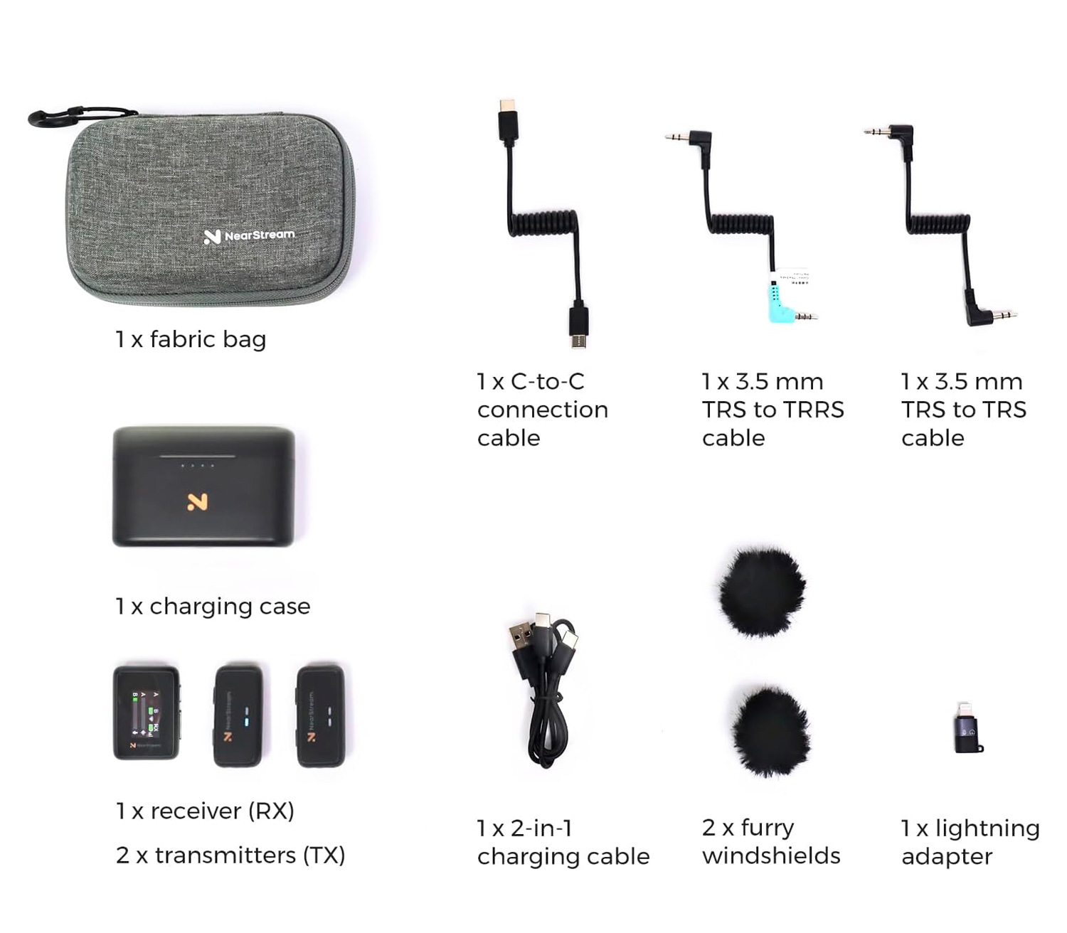 Беспроводная система Nearity NearStream AWM20T, 2 микрофона + кейс, 3.5 мм + USB-C + Lightning