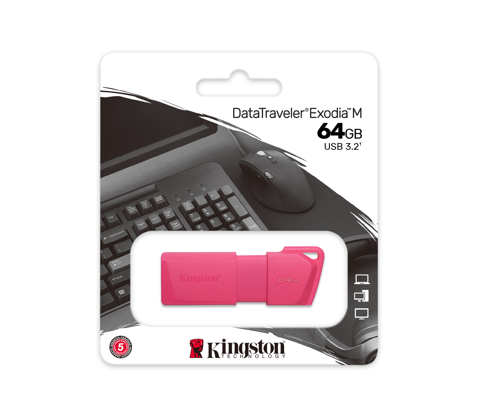 Накопитель Kingston USB3.2 Flash 64GB DataTraveler Exodia M - Neon, розовый