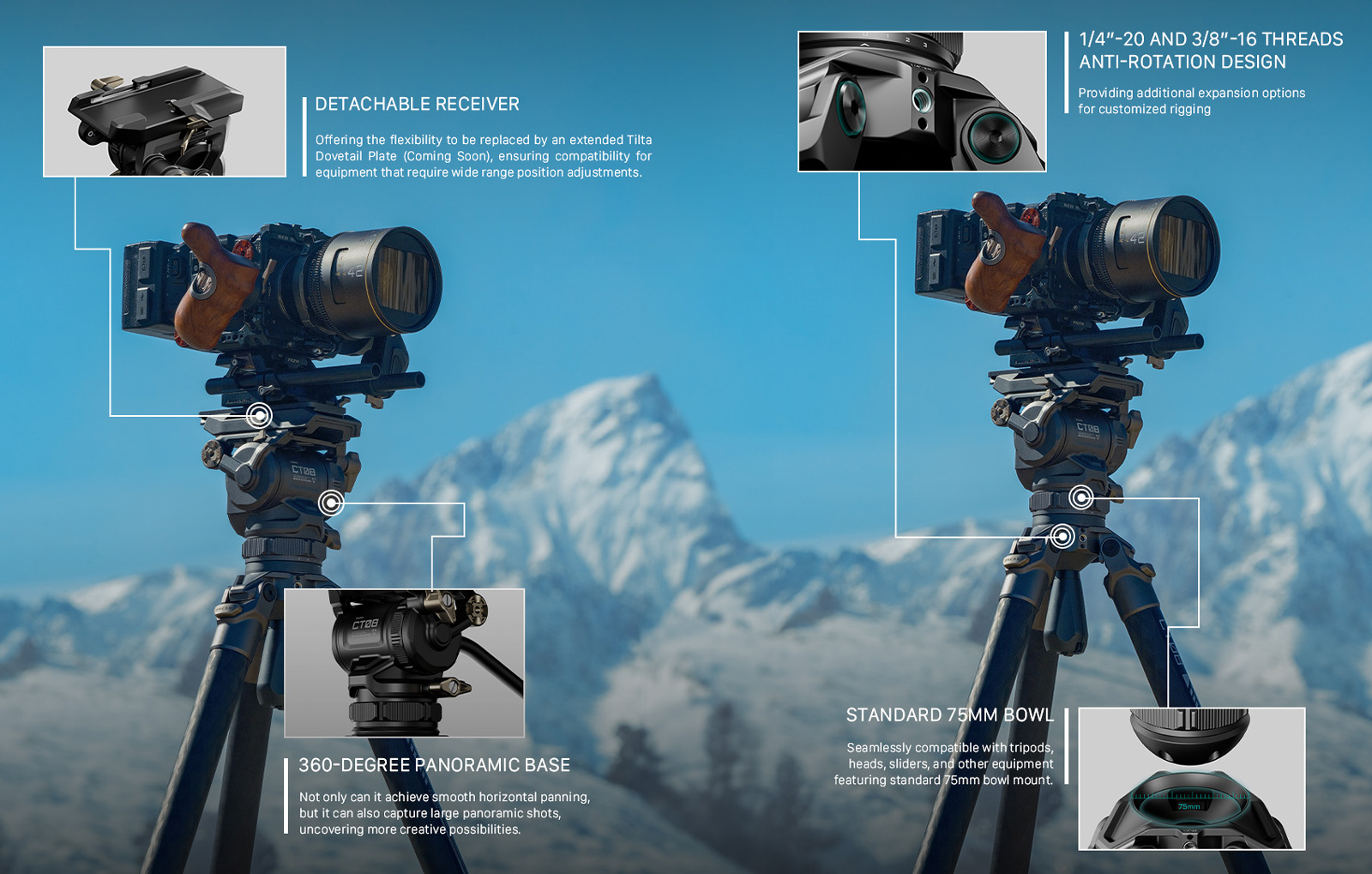 Штатив Tilta CT08 c головой Cine Fluid Head, до 8 кг, карбоновый