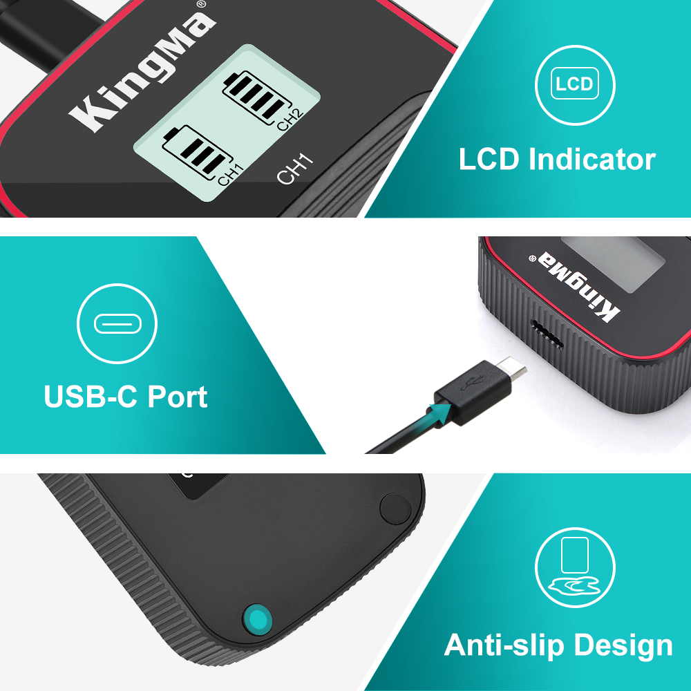 Зарядное устройство Kingma BM058-FW50 для 2х NP-FW50, USB, с дисплеем