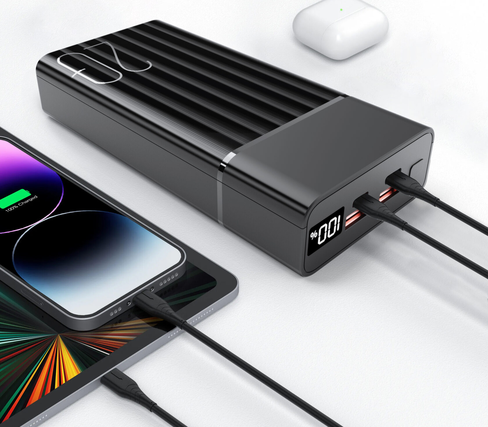 Внешний аккумулятор Aksberry E202 Riffles, 22.5 Вт, 20 000 мАч, черный