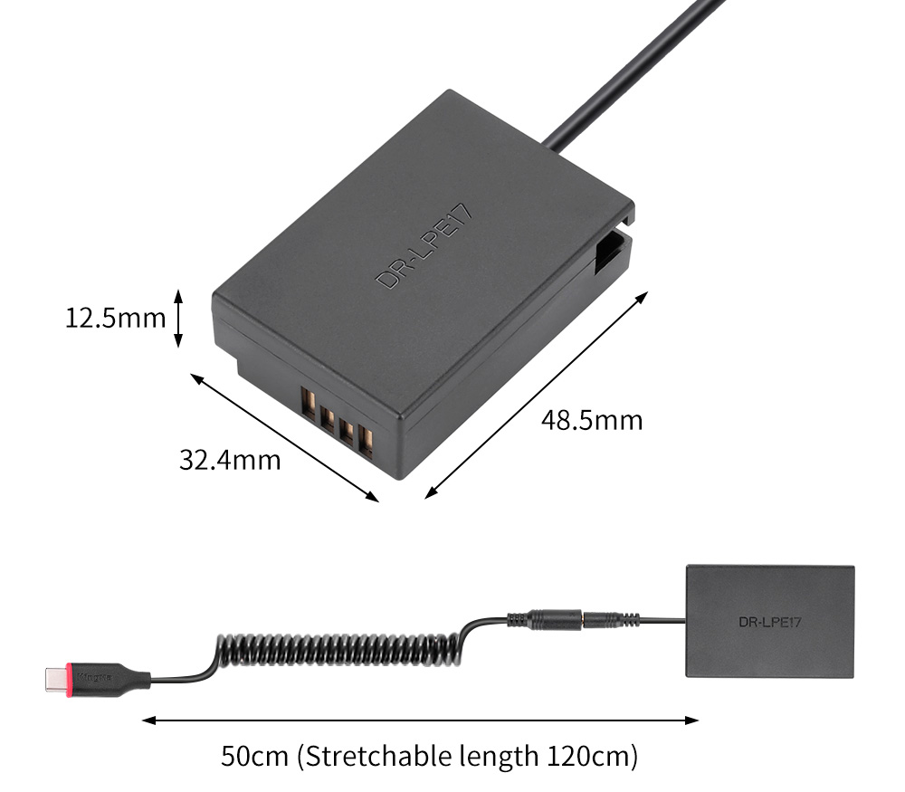 Адаптер питания Kingma TC-LPE17-M, вместо Canon LP-E17 с выходом USB-C