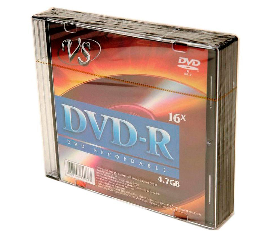 Диск VS DVD-R 4.7 GB 16x Slim 5 шт.