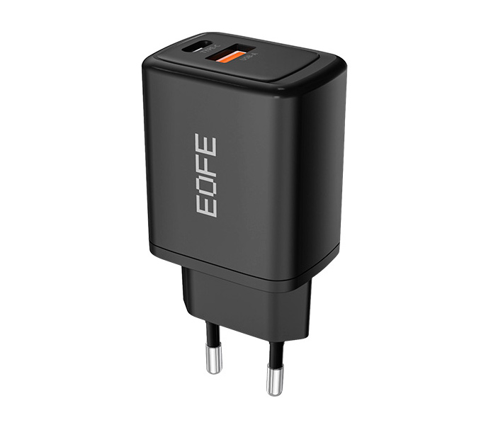 Зарядное устройство EOFE E203, USB-A + USB-C, 20 Вт, 3A, черное