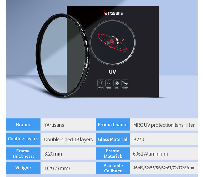 Светофильтр 7Artisans MRC-UV 82 mm