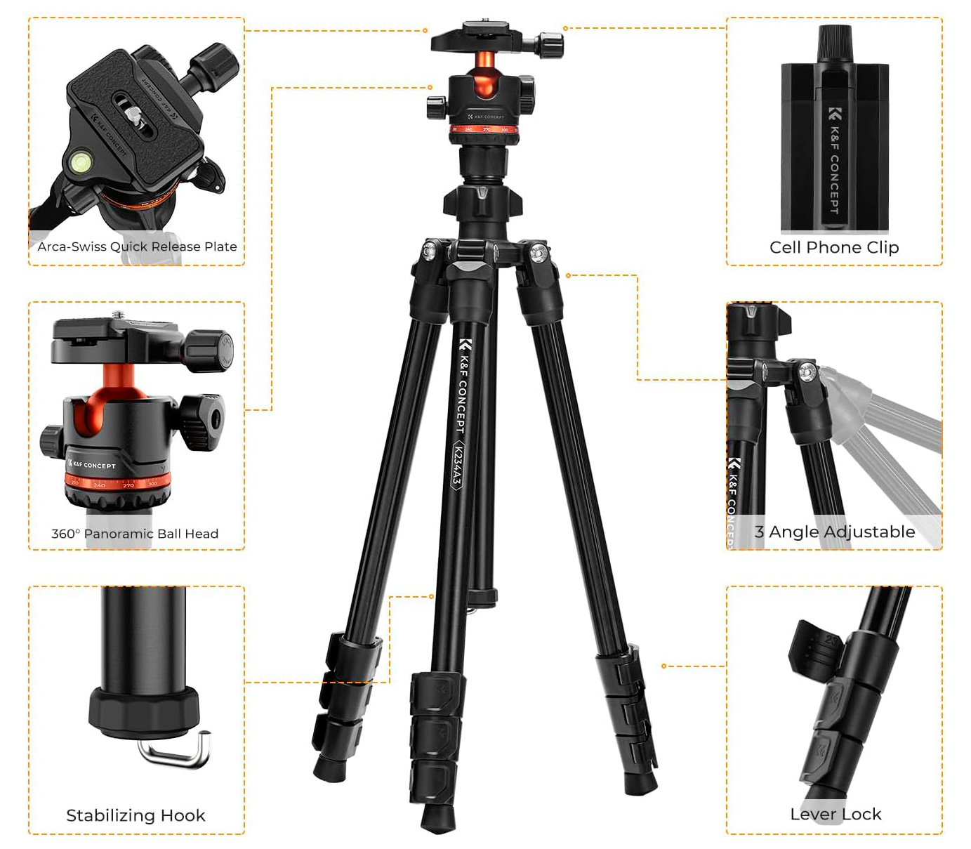 Штатив K&F Concept K234A3 с шаровой головой BH-36