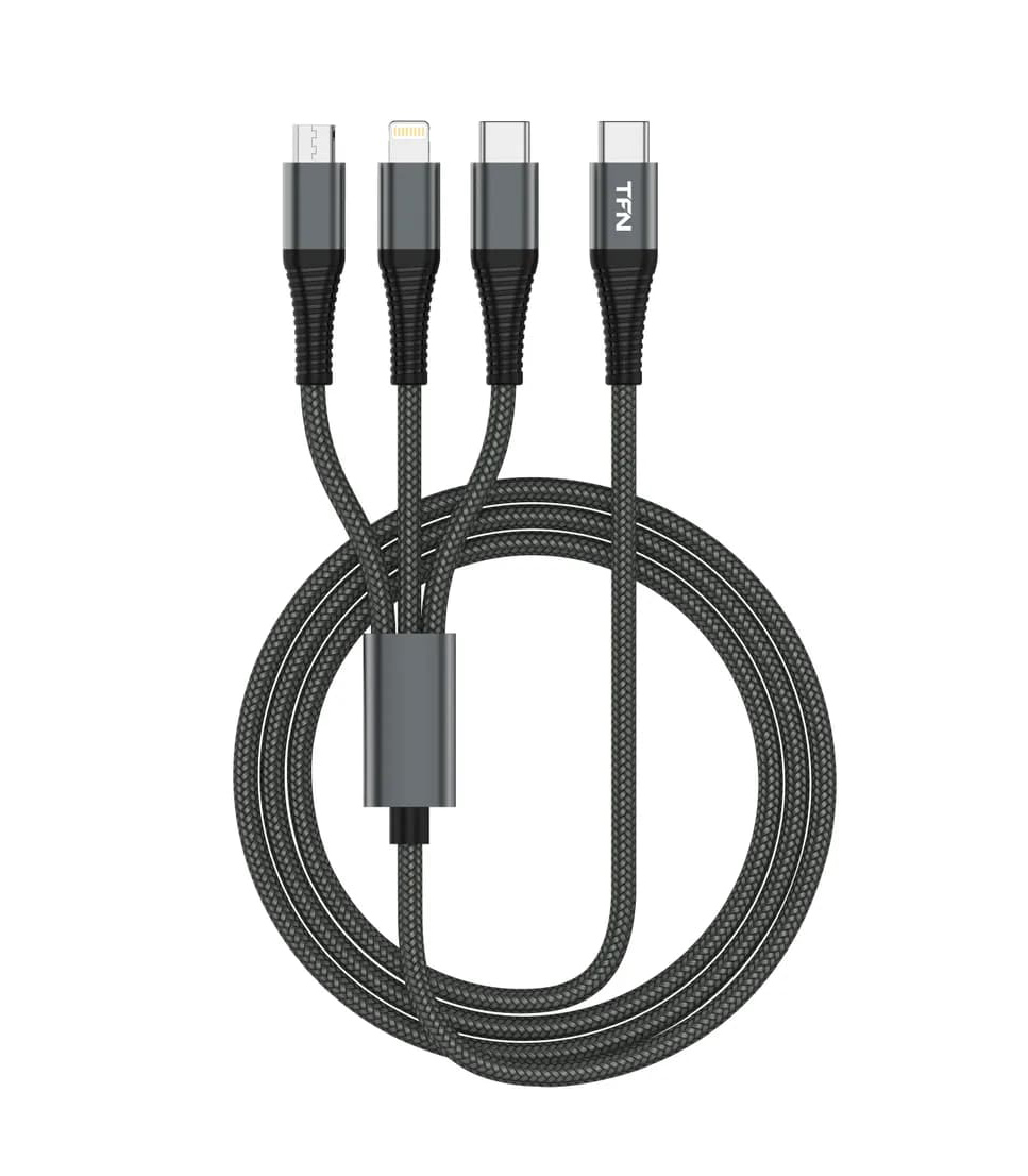 Дата-кабель TFN 3 в 1: USB-С – USB-C / MicroUSB / Lightning, 1.2 м, серый