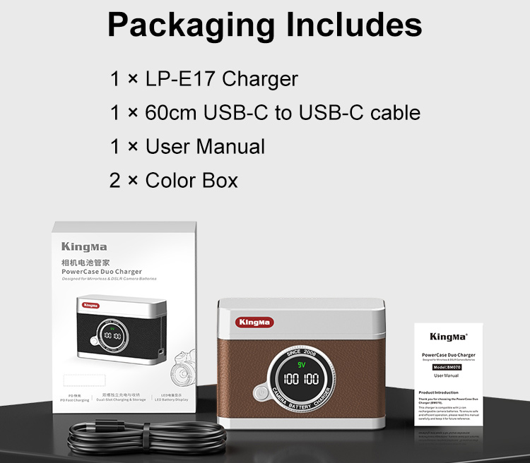 Зарядный кейс Kingma BM070-LPE17 для 2х Canon LP-E17, коричневый