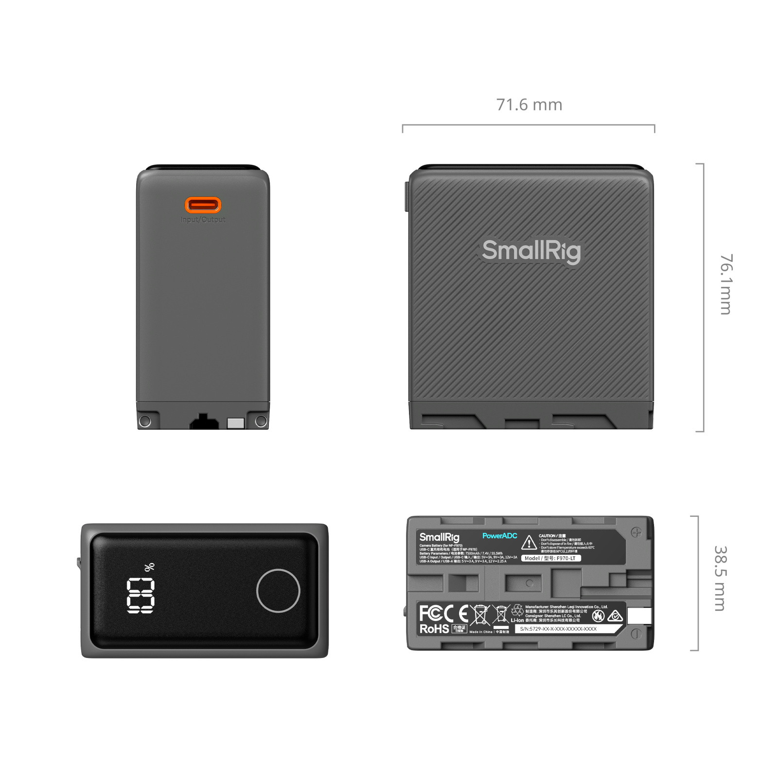 Аккумулятор SmallRig 5729 NP-F970, низкотемпературный, 7500 мАч, USB-C зарядка