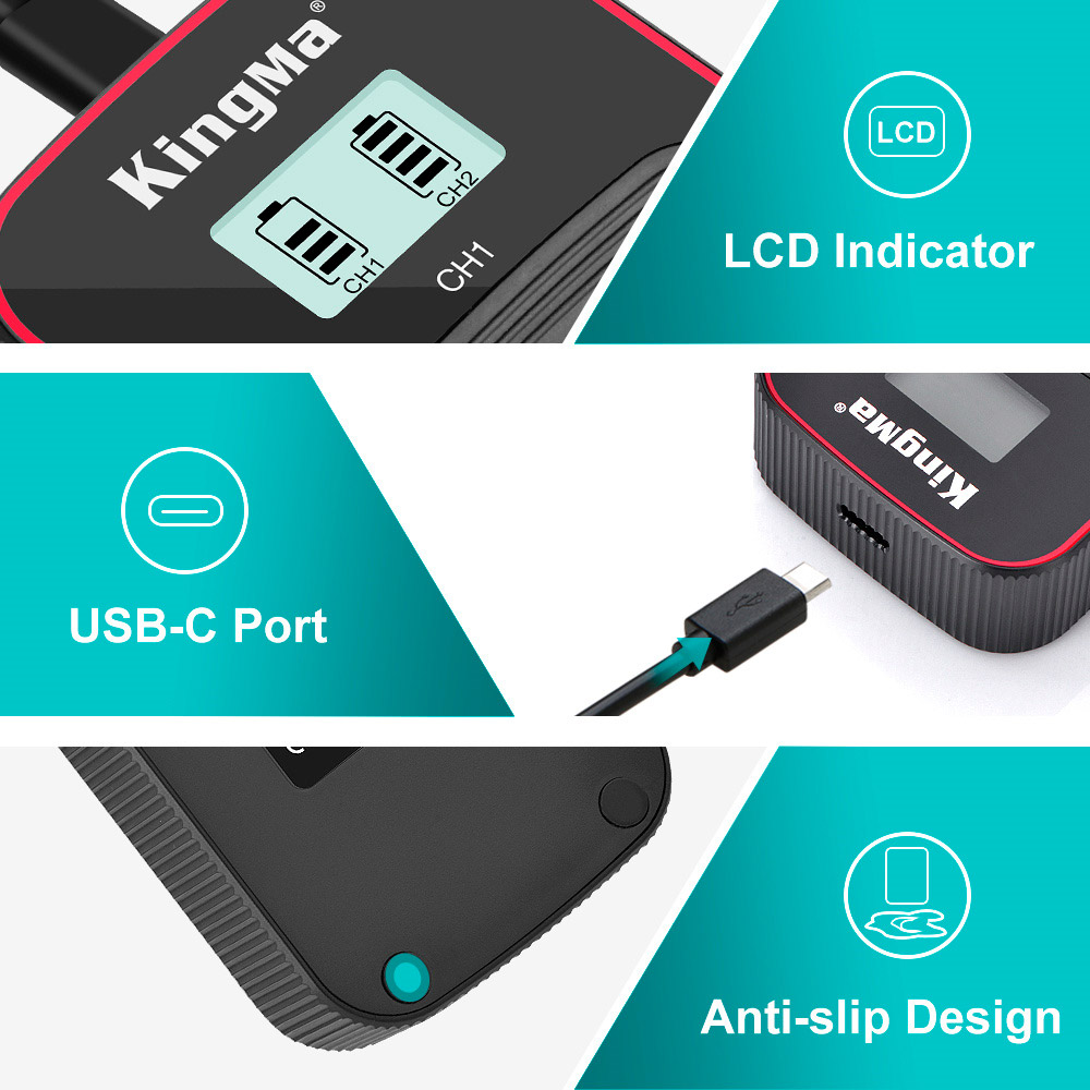 Зарядное устройство Kingma BM058-LPE8, USB, для 2х Canon LP-E8, дисплей
