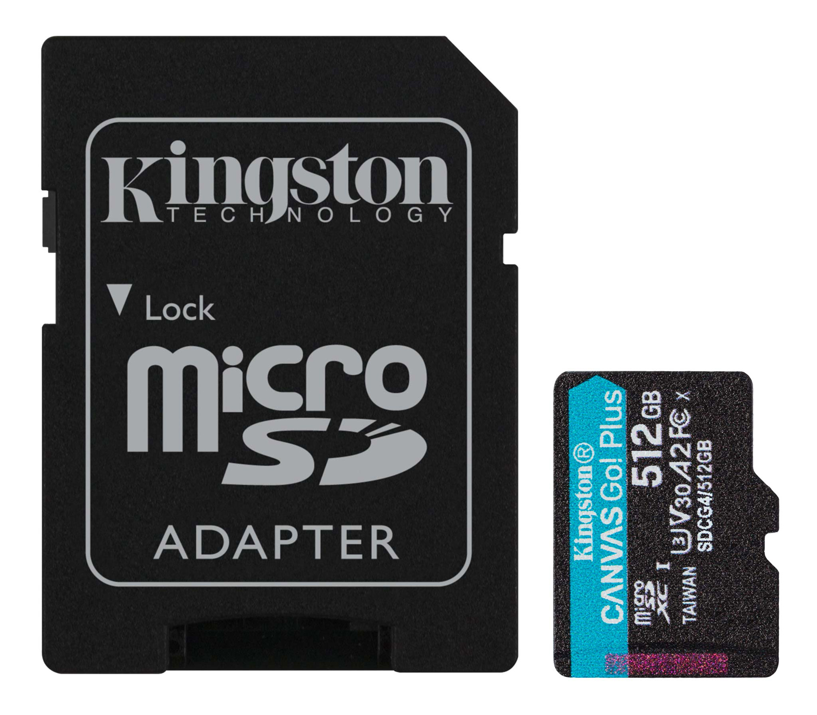 Карта памяти Kingston MicroSDXC 512GB Canvas Go! Plus G4 UHS-I U3 V30 A2, с SD-адаптером