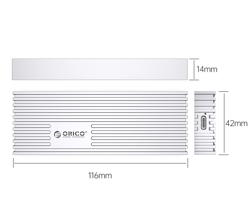 Внешний бокс Orico M233C3-G4 для SSD M.2 NVMe диска, 20 Гбит/с, серебристый