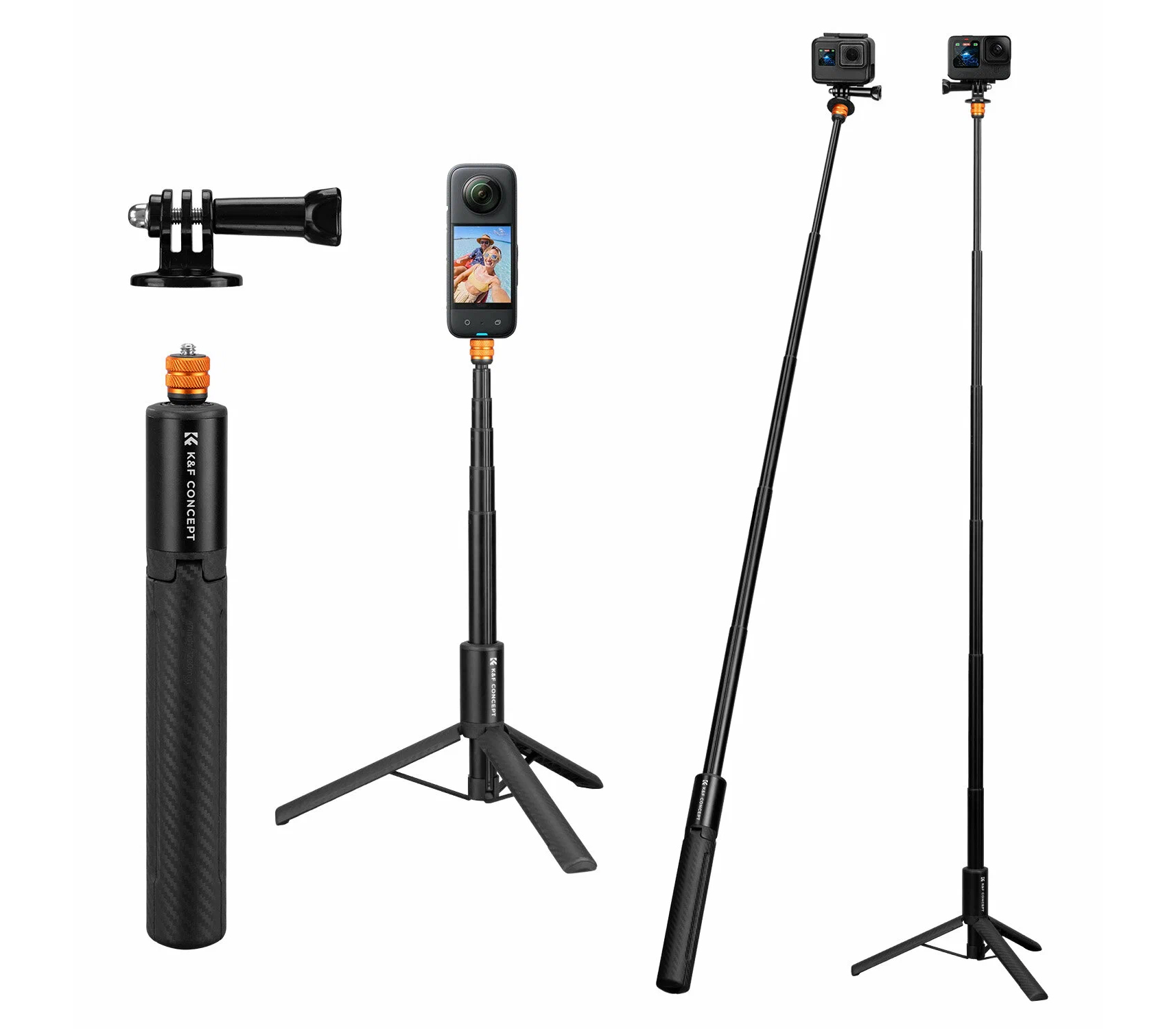 Штатив-монопод K&F Concept MS21, с креплением 1/4" и адаптером для GoPro