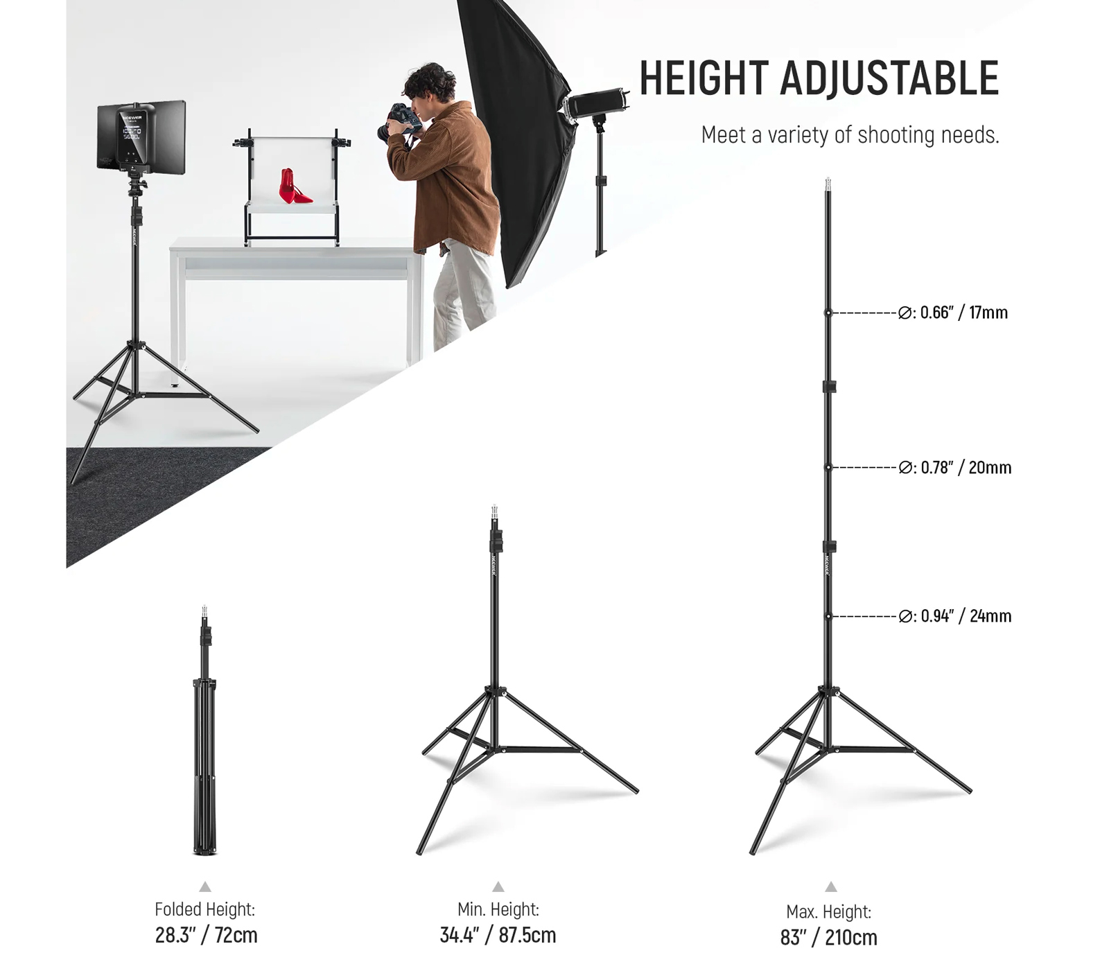 Комплект из 2 стоек Neewer ST210, 210 см, до 2.5 кг, без амортизации