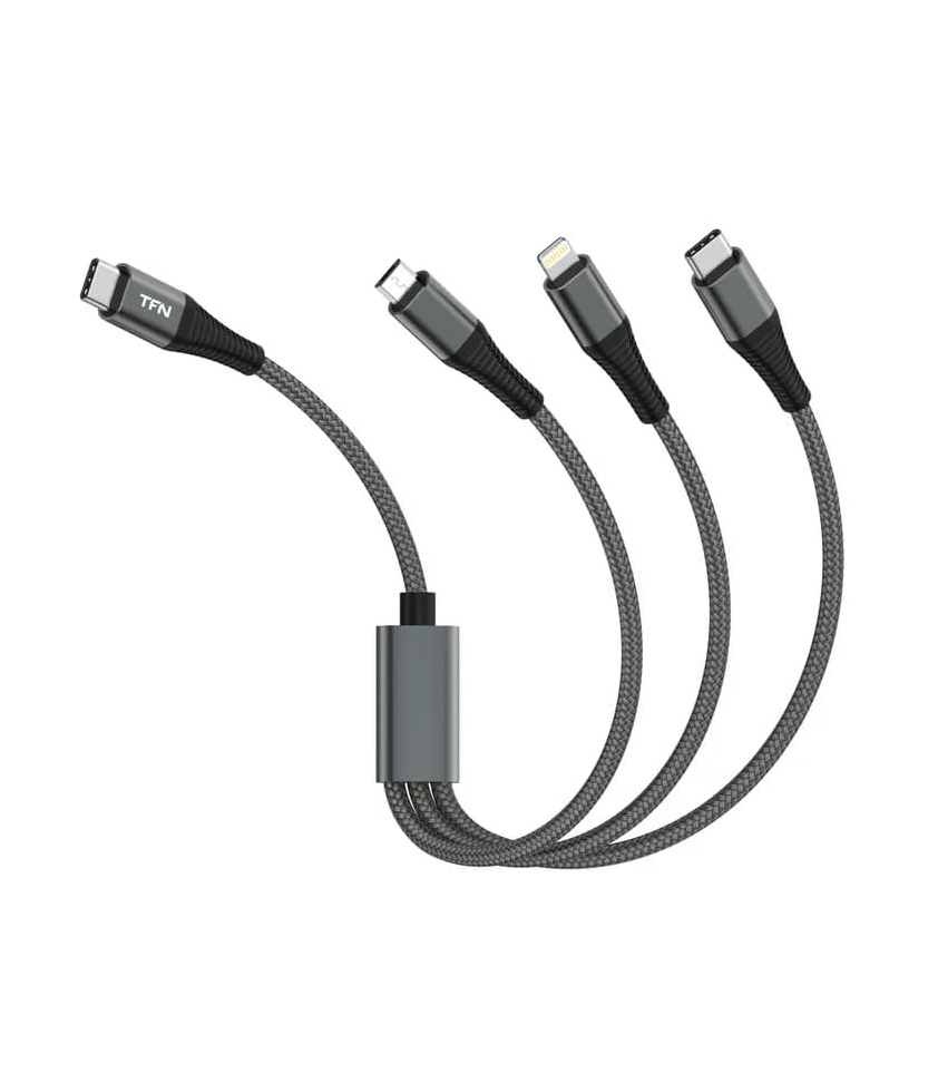 Дата-кабель TFN 3 в 1: USB-С – USB-C / MicroUSB / Lightning, 1.2 м, серый