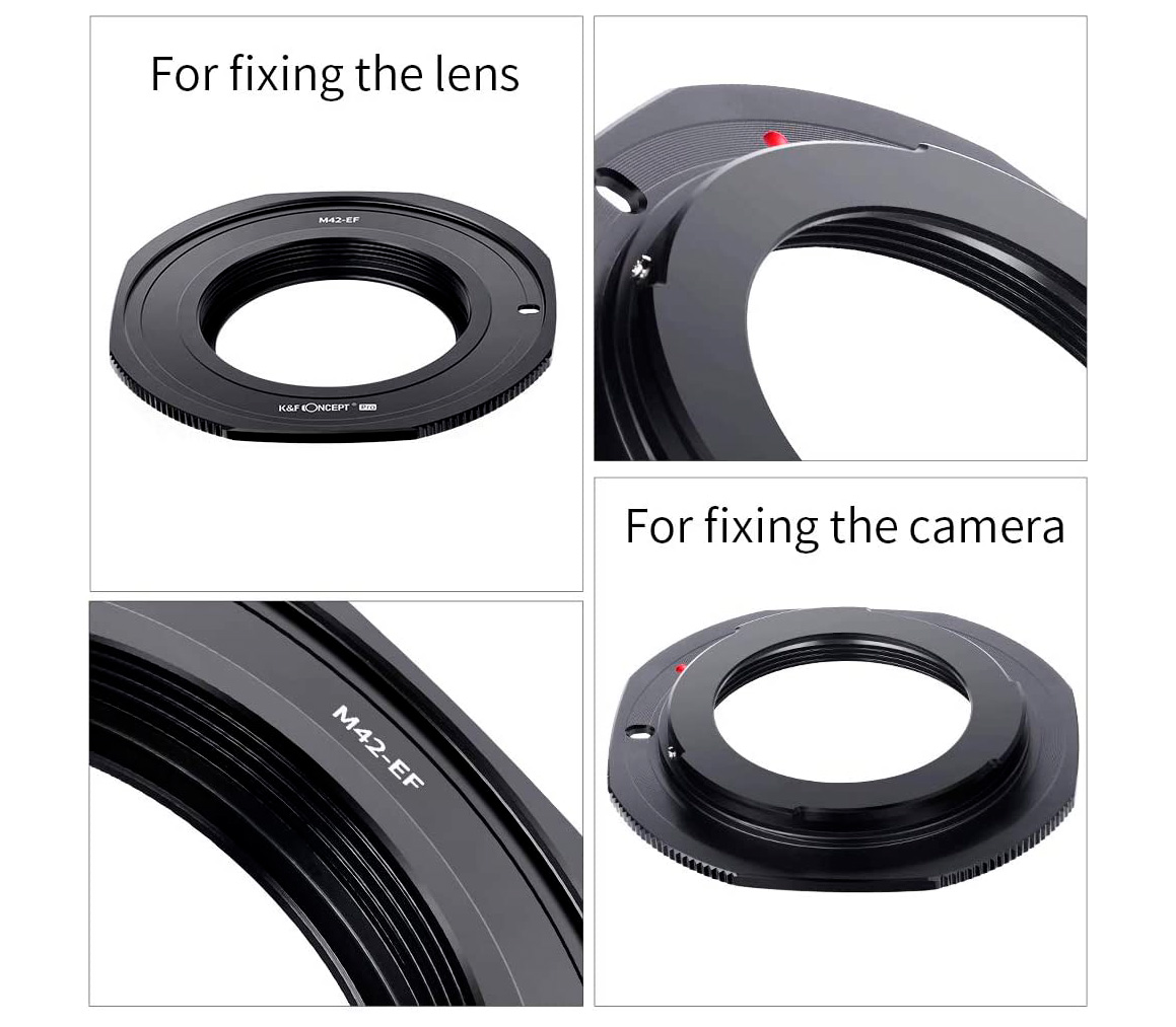 Переходное кольцо K&F Concept M42-EOS, для объективов M42 на камеры Canon EF/EF-S, черное